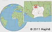 Savanna Style Location Map of Gbon, highlighted country, highlighted parent region, within the entire country