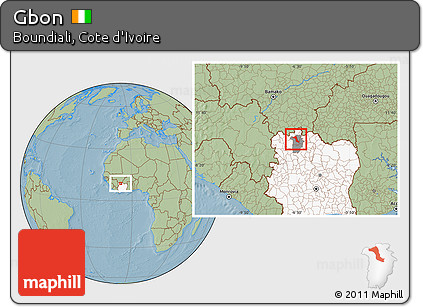 Savanna Style Location Map of Gbon, highlighted country, highlighted parent region, hill shading