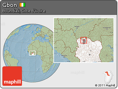 Savanna Style Location Map of Gbon, highlighted country, highlighted parent region, hill shading