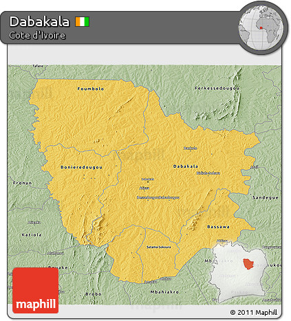 Savanna Style 3D Map of Dabakala