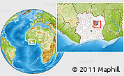 Physical Location Map of Bassawa, highlighted country, highlighted parent region, within the entire country