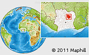 Physical Location Map of Dabakala, highlighted country, within the entire country