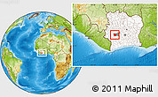 Physical Location Map of Zoukougbeu, highlighted country, highlighted parent region