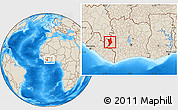 Shaded Relief Location Map of Danane, within the entire country