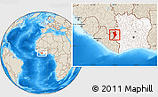 Shaded Relief Location Map of Danane, highlighted country