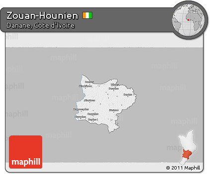 Gray 3D Map of Zouan-Hounien, single color outside