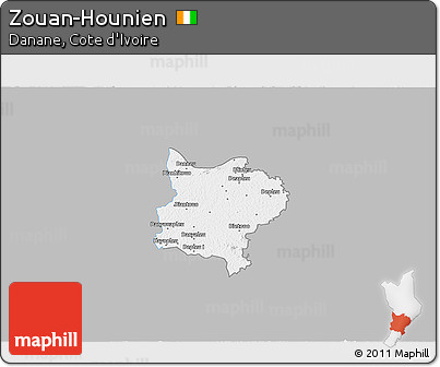 Gray 3D Map of Zouan-Hounien, single color outside