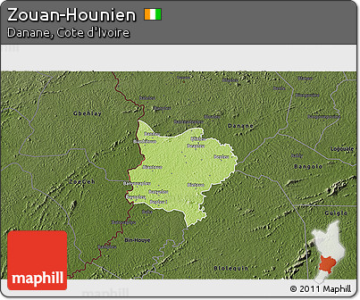 Physical 3D Map of Zouan-Hounien, darken