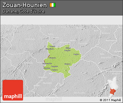 Physical 3D Map of Zouan-Hounien, lighten, desaturated