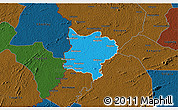 Political 3D Map of Zouan-Hounien, darken
