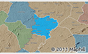 Political 3D Map of Zouan-Hounien, semi-desaturated