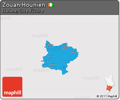 Political 3D Map of Zouan-Hounien, single color outside