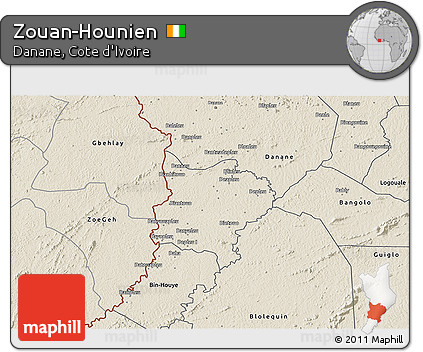 Shaded Relief 3D Map of Zouan-Hounien