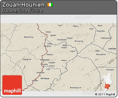 Shaded Relief 3D Map of Zouan-Hounien