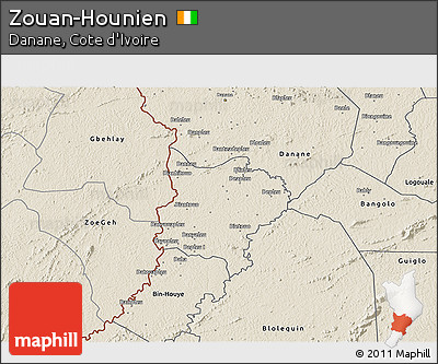 Shaded Relief 3D Map of Zouan-Hounien
