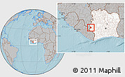 Gray Location Map of Zouan-Hounien, highlighted country, hill shading