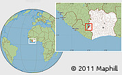 Savanna Style Location Map of Zouan-Hounien, highlighted country, highlighted parent region