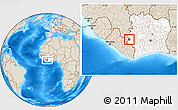 Shaded Relief Location Map of Zouan-Hounien, highlighted country
