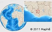 Shaded Relief Location Map of Zouan-Hounien, highlighted parent region