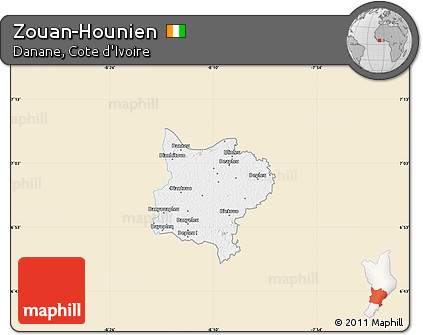 Classic Style Map of Zouan-Hounien, single color outside