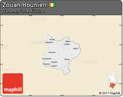 Classic Style Map of Zouan-Hounien, single color outside