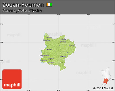 Physical Map of Zouan-Hounien, single color outside