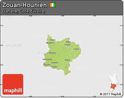 Physical Map of Zouan-Hounien, single color outside