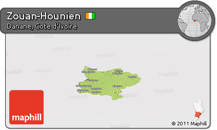 Physical Panoramic Map of Zouan-Hounien, cropped outside