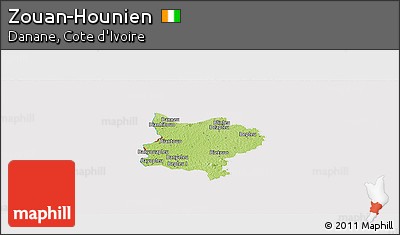 Physical Panoramic Map of Zouan-Hounien, cropped outside