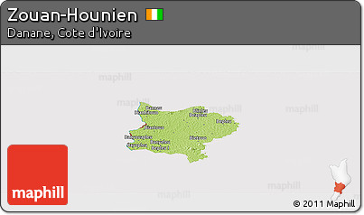 Physical Panoramic Map of Zouan-Hounien, cropped outside