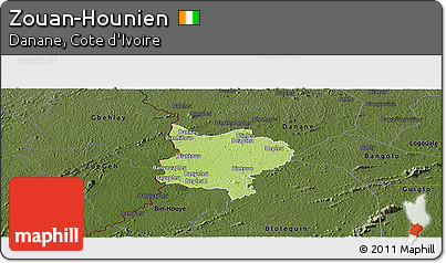 Physical Panoramic Map of Zouan-Hounien, darken