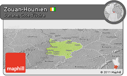 Physical Panoramic Map of Zouan-Hounien, desaturated