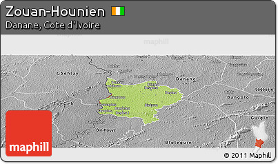 Physical Panoramic Map of Zouan-Hounien, desaturated
