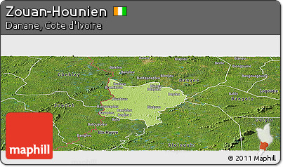 Physical Panoramic Map of Zouan-Hounien, satellite outside