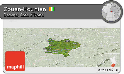 Satellite Panoramic Map of Zouan-Hounien, lighten