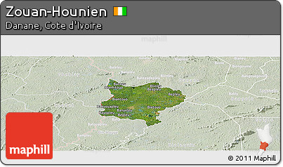 Satellite Panoramic Map of Zouan-Hounien, lighten