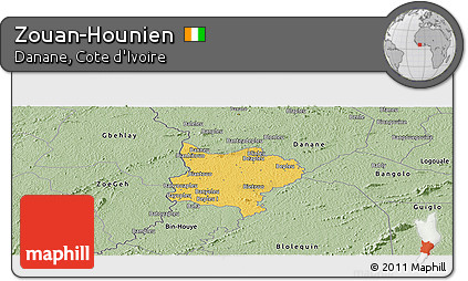 Savanna Style Panoramic Map of Zouan-Hounien