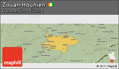 Savanna Style Panoramic Map of Zouan-Hounien