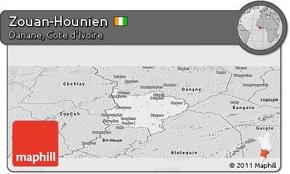 Silver Style Panoramic Map of Zouan-Hounien