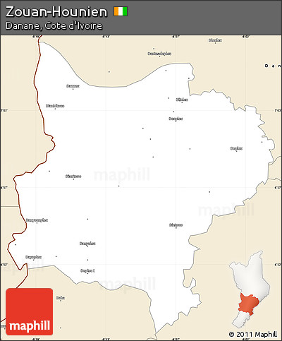 Classic Style Simple Map of Zouan-Hounien