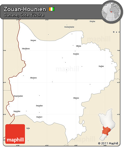 Classic Style Simple Map of Zouan-Hounien