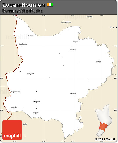 Classic Style Simple Map of Zouan-Hounien