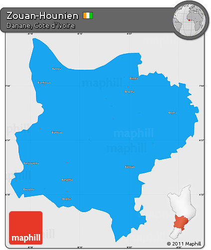 Political Simple Map of Zouan-Hounien, single color outside