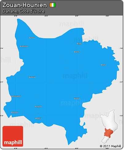 Political Simple Map of Zouan-Hounien, single color outside