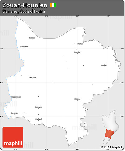 Silver Style Simple Map of Zouan-Hounien, single color outside