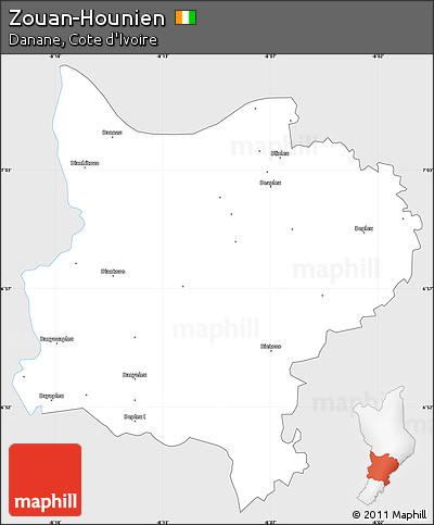 Silver Style Simple Map of Zouan-Hounien, single color outside