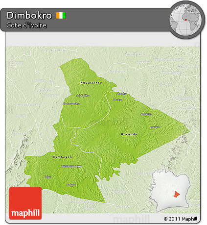 Physical 3D Map of Dimbokro, lighten
