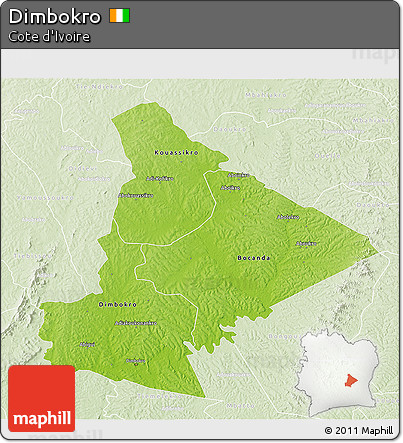Physical 3D Map of Dimbokro, lighten