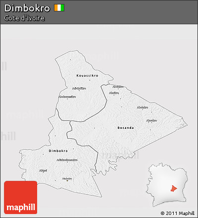 Silver Style 3D Map of Dimbokro, single color outside