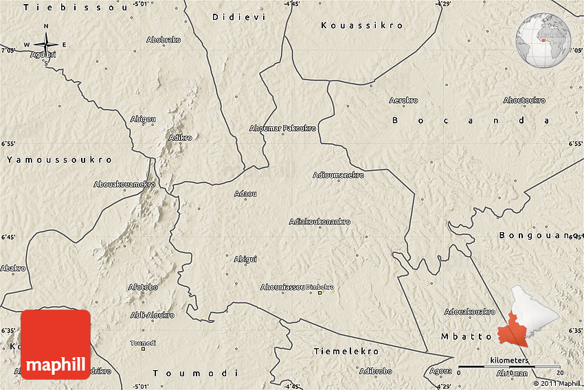 Shaded Relief Map of Dimbokro